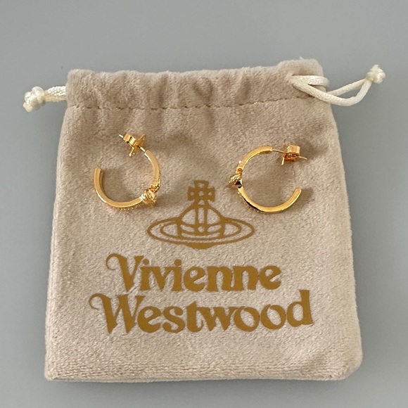 Vivienne Westwood hoops Gold Earrings with Crystal Accents​ - Picture 6 of 7